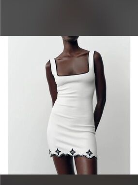 Zara White Mini Dress with Black Trim